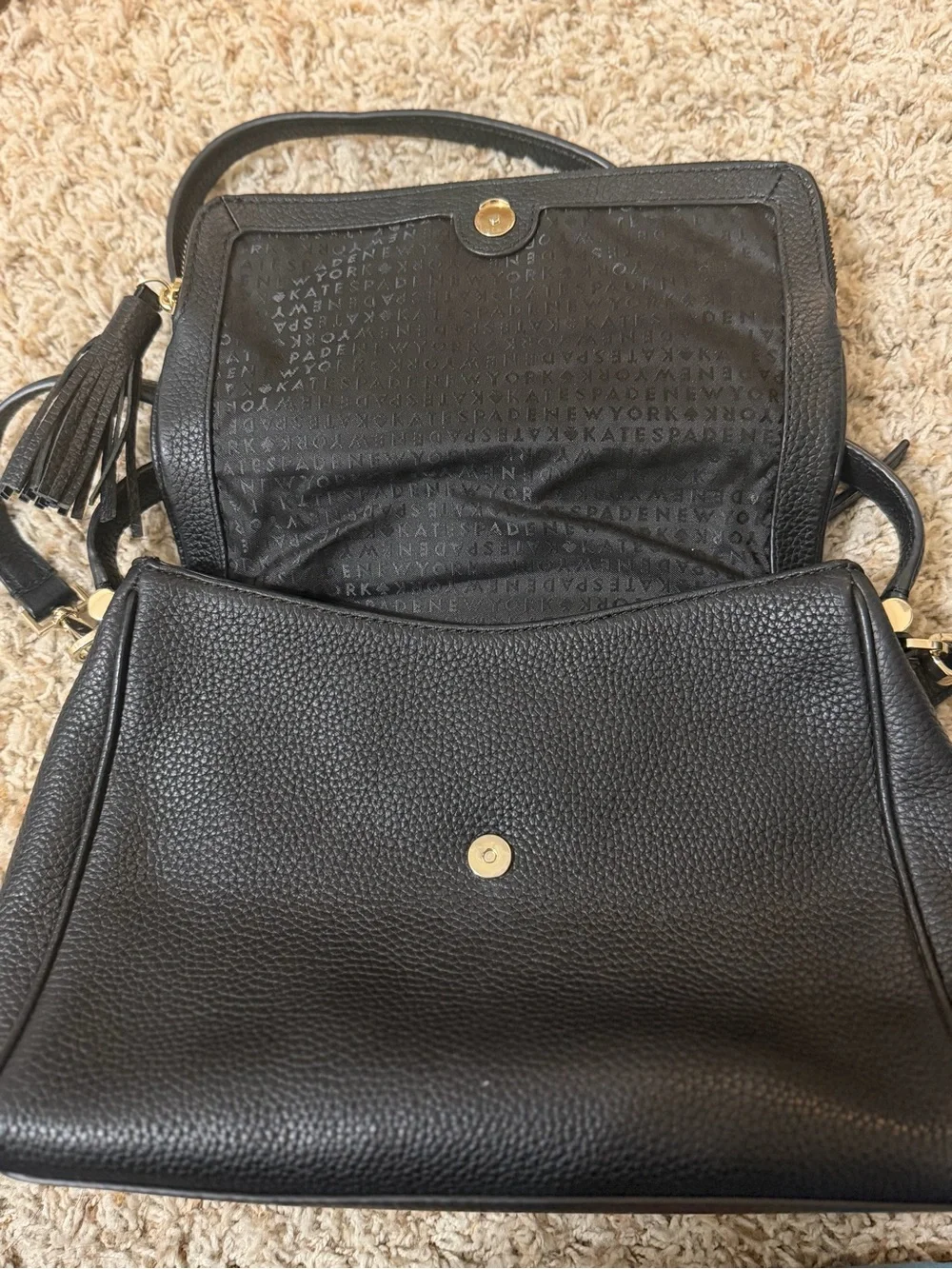 kate spade Black Pebbled Leather Crossbody with Gold Hardware
